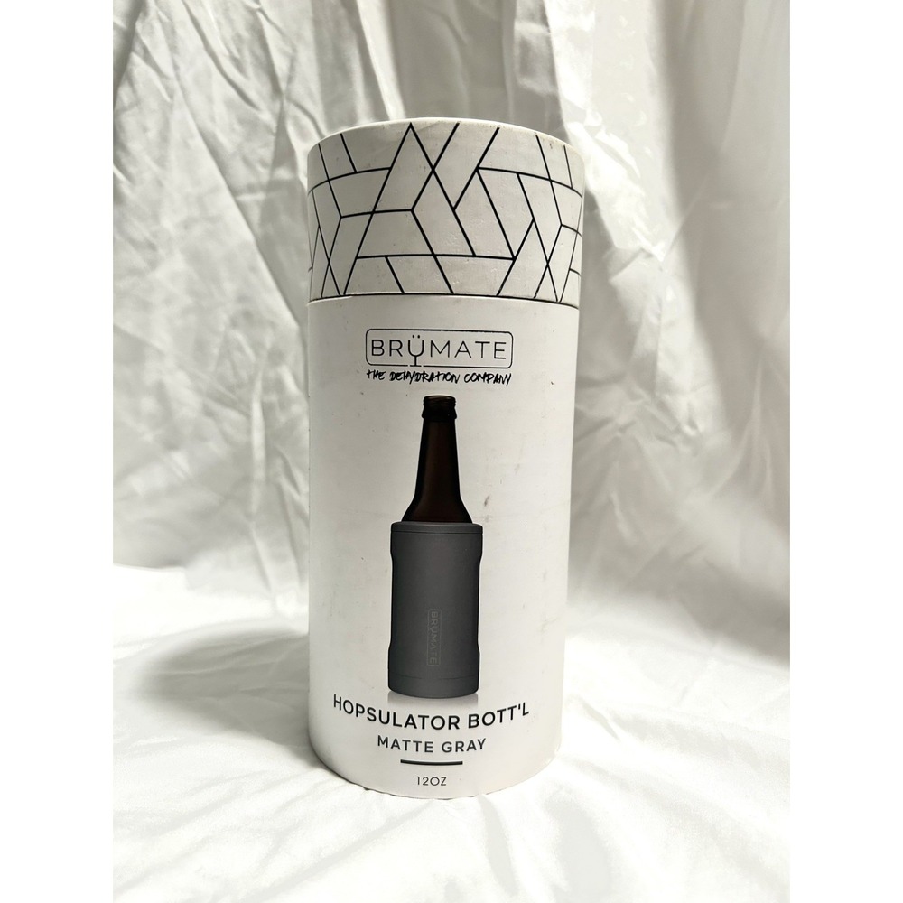 Brumate Hopsulator Bott'l Matte Gray Bottle Cooler w/ Adapter 12oz